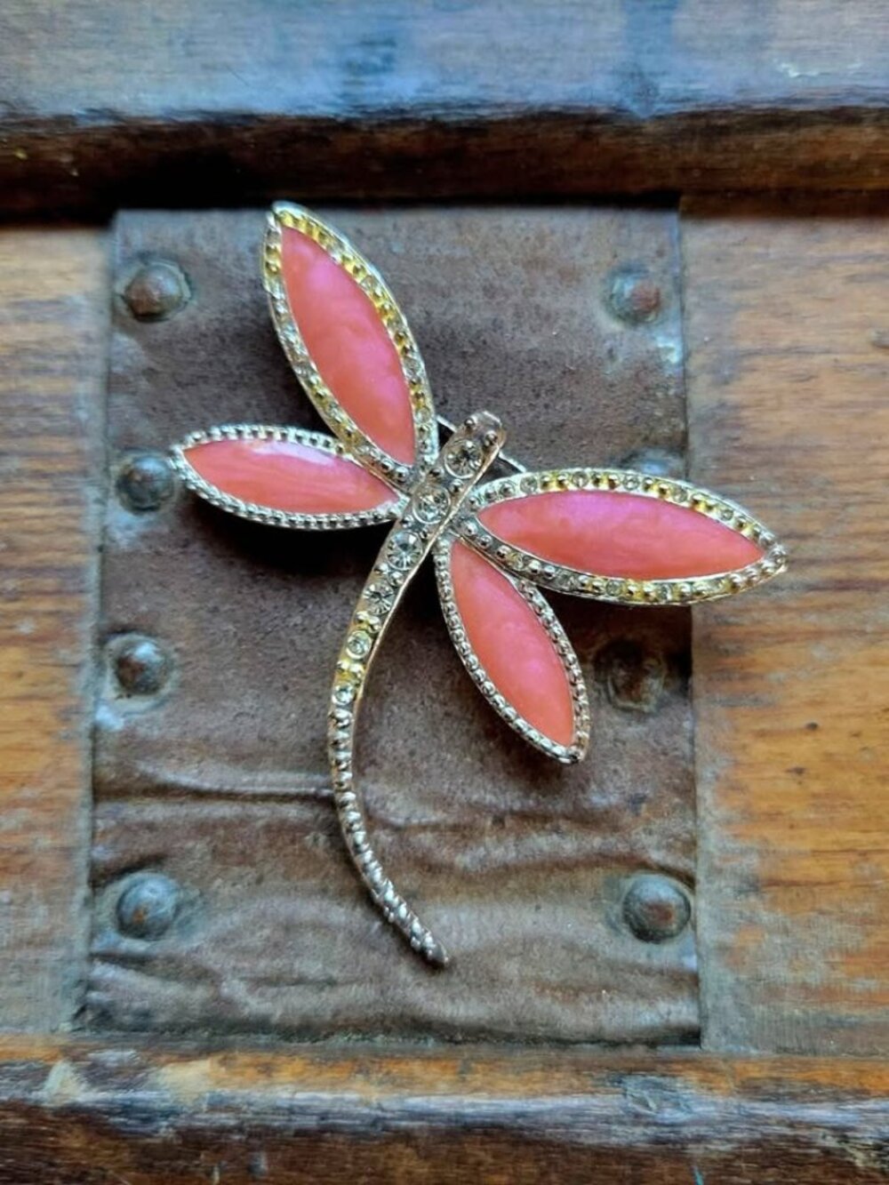 Vintage Avon Pink Enamel Rhinestone Brooch/Pin Silver Tone Dragonfly